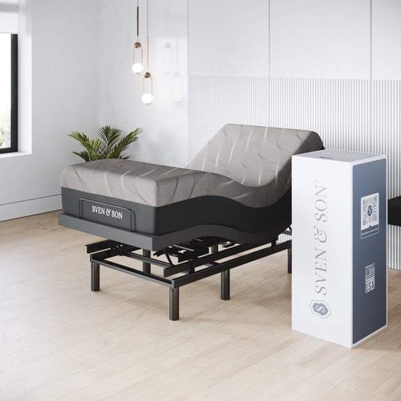 Sven & Son Harmony Adjustable Bed Base-Frame + 14 in Hybrid Spring Matt (Medium Soft), Head and Foot Lift, Massage, USB, Memory, Zero Gravity - Twin XL