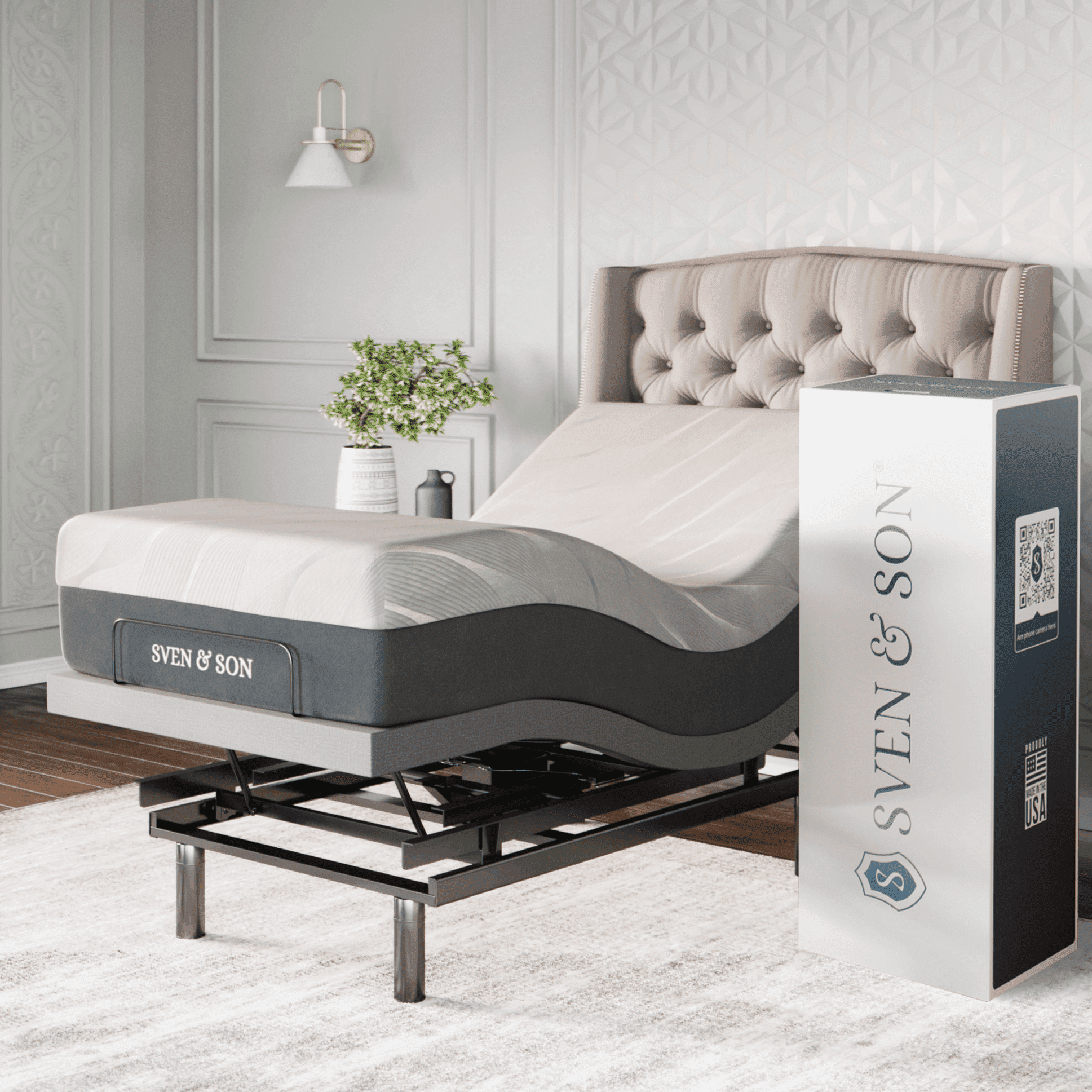 Twin XL Adjustable Metal Bed Frame with Gray Headboard