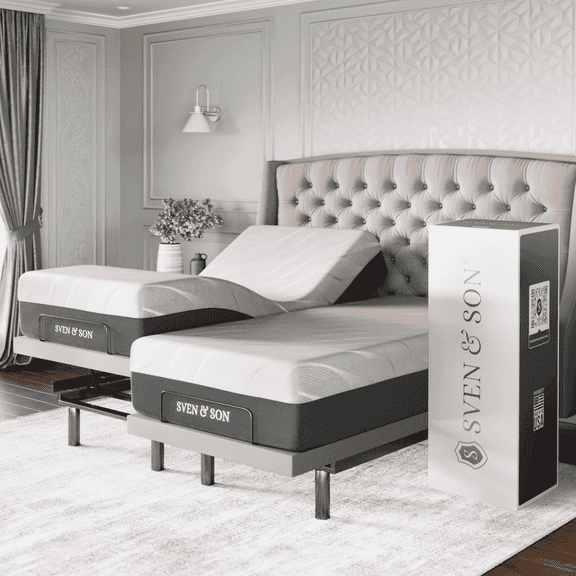 Sven & Son Platinum Adjustable Bed Base (Frame) + 12 in Memory Foam Matt (Medium), Lumbar Support, Head (Pillow) Tilt, Massage, USB - Split King
