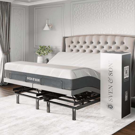 Sven & Son Platinum Adjustable Bed Base (Frame) + 14 in Hybrid Spring Matt (Medium Soft), Lumbar Support, Head (Pillow) Tilt, Massage, USB - California King
