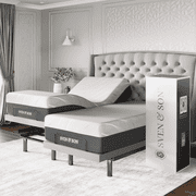 Sven & Son Platinum Adjustable Bed Base Frame + 14 in Hybrid Spring Matt Medium Soft, Lumbar Support, Head Pillow Tilt, Massage, USB - Split California King