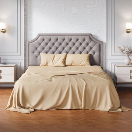 Sven & Son Premium Sateen Bedding Set, 600 Thread Count, Luxury Collection Fitted Sheet (with 20in Deep Pocket) and Pillowcases for Bedrooms, Resorts, and Hotels - Ecru, King