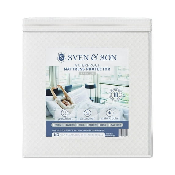 Sven and Son Waterproof Mattress Protector, Smooth Premium Cotton Stretch Knit Protector, Machine Washable and Breathable Mattress Cover, Fits Up To 18 in Deep, King
