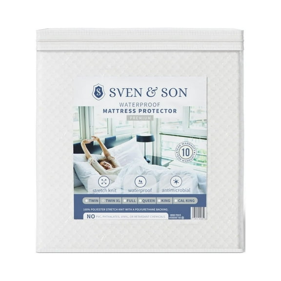 Sven and Son Waterproof Mattress Protector, Smooth Premium Cotton Stretch Knit Protector, Machine Washable and Breathable Mattress Cover, Fits Up To 18 in Deep, King
