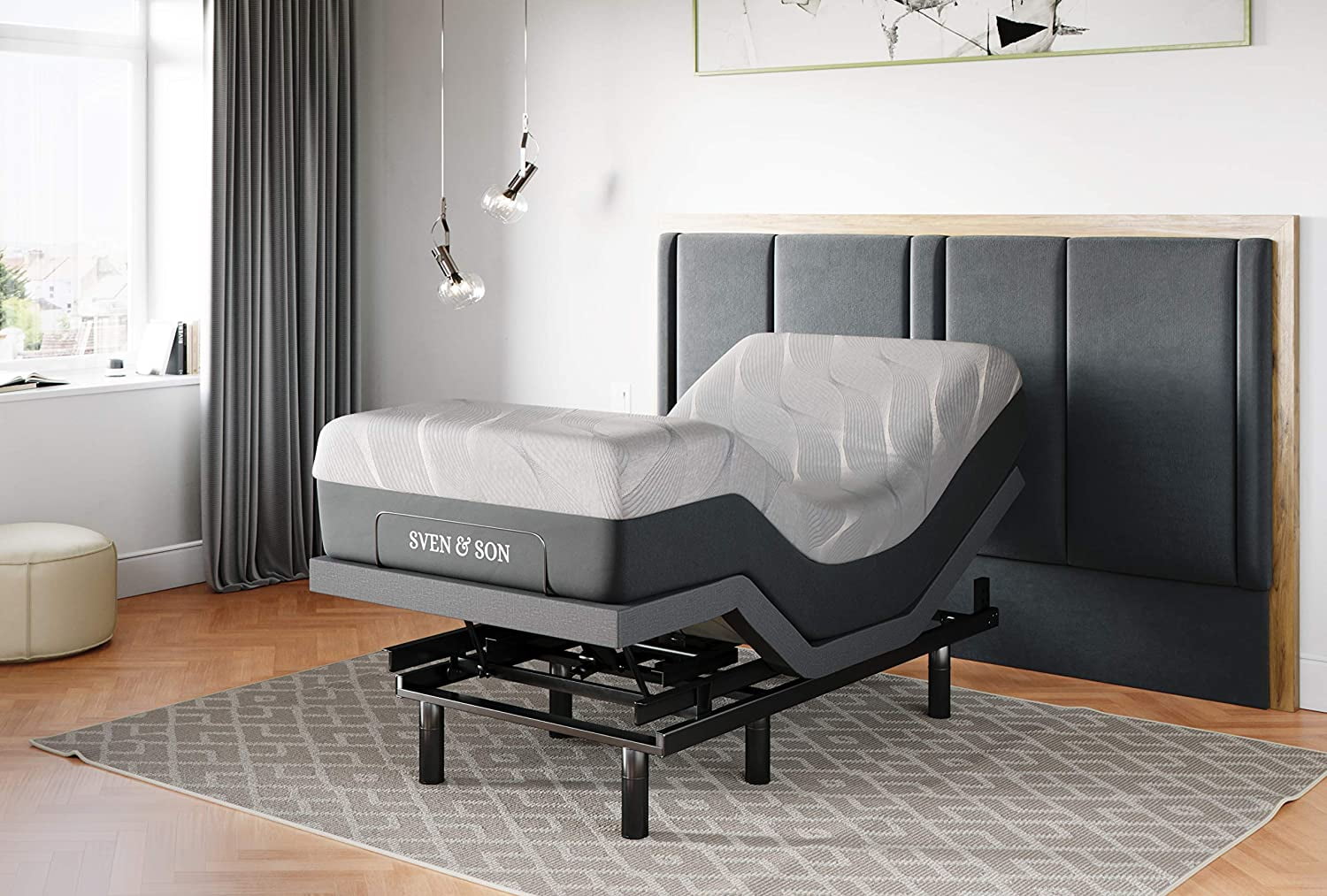 Sven & Son Split King Adjustable Bed Base Frame + 10\u201D Luxury Memory Foam Mattress Head Up