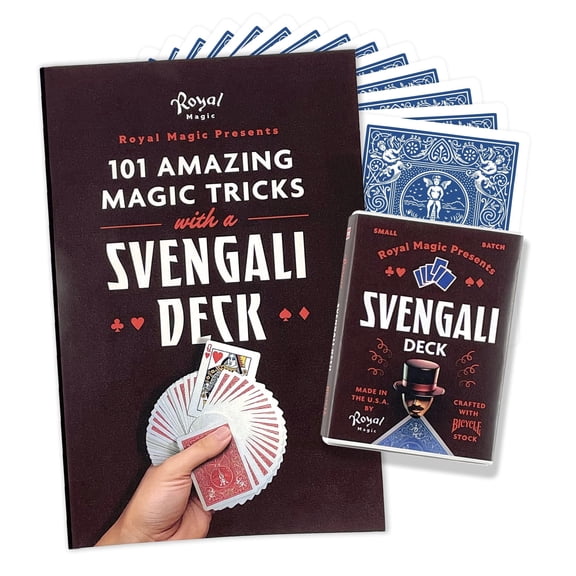 Svengali Deck of Cards & Instruction Booklet with QR Video  Bicycle Playing Cards Magic Tricks Kit, Learn 101 Classic Card Tricks for Kids, Adults, Beginners & Pros (Blue)