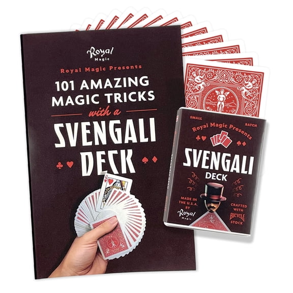 Svengali Deck of Cards & Instruction Booklet with QR Video  Bicycle Playing Cards Magic Tricks Kit, Learn 101 Classic Card Tricks for Kids, Adults, Beginners & Pros (Red)