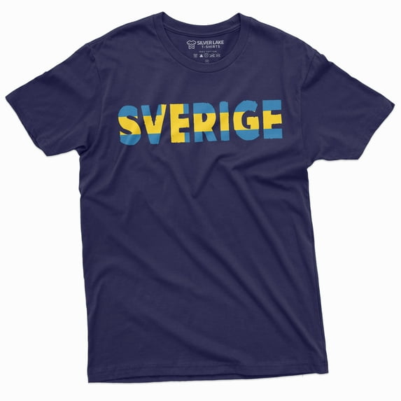 Sverige T-shirt Sweden Nordic Viking Swedish Flag Tee Shirt Mens Heritage Tee Shirt (Large Navy Blue)