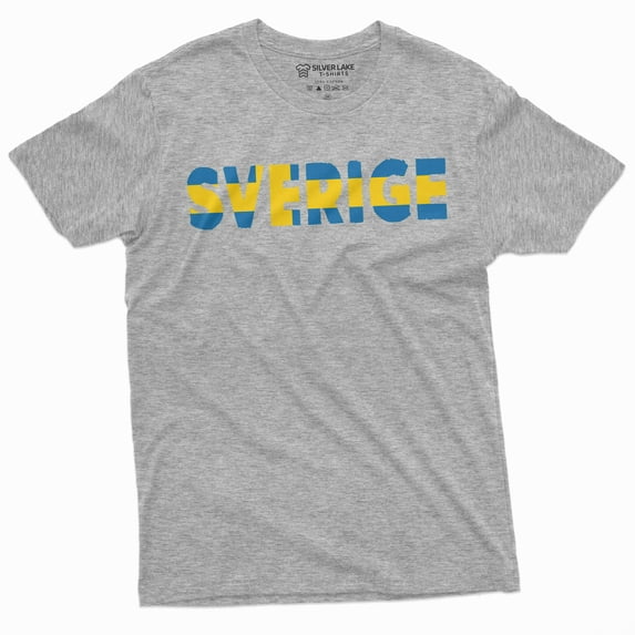 Sverige T-shirt Sweden Nordic Viking Swedish Flag Tee Shirt Mens Heritage Tee Shirt (X-Large Grey)