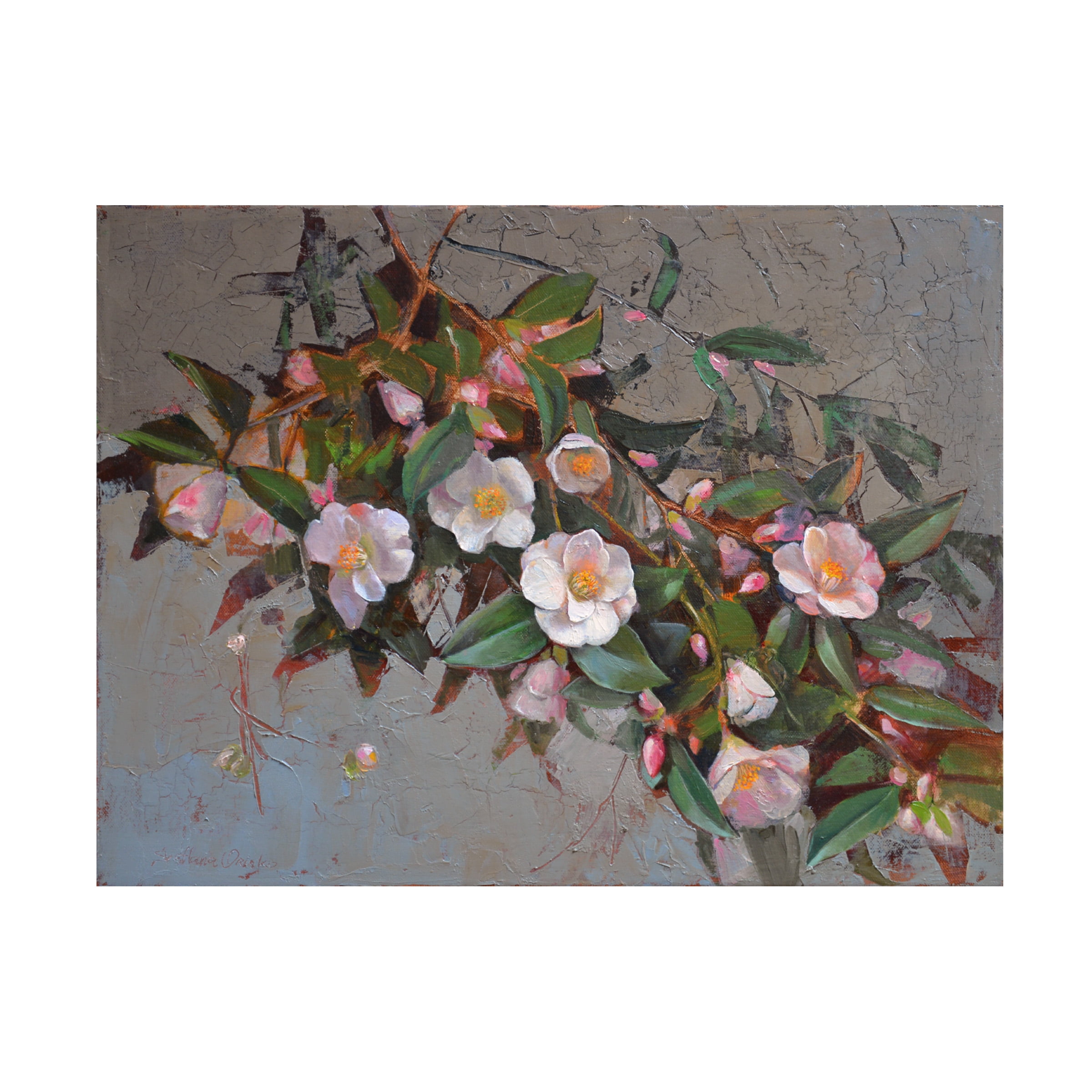 Camellia Quintessence 18" x 24" Green and White Canvas Art