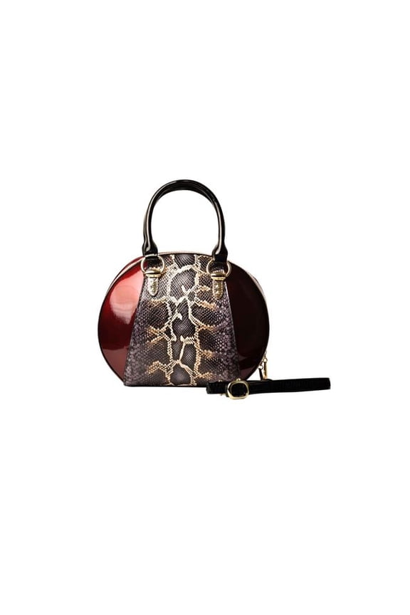 Svetlana Python Print Handbag - Burgundy - Adjustable Shoulder Strap - Handmade