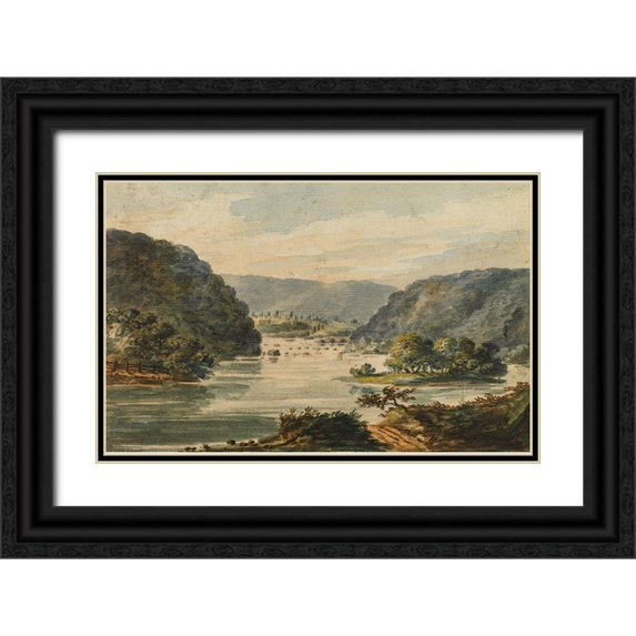 Svinin, Pavel Petrovich 24x17 Black Ornate Wood Framed with Double Matting Museum Art Print Titled - A View of the Potomac at Harpers Ferry 1811