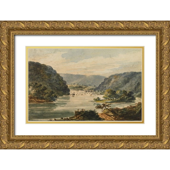 Svinin, Pavel Petrovich 32x22 Gold Ornate Wood Framed with Double Matting Museum Art Print Titled - A View of the Potomac at Harpers Ferry 1811