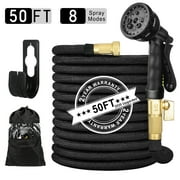 Svnfy 50 Ft Expandable Garden Hose Latex Water Hose with Holder No-Kink Lightweight Flexible Extra Strong Brass Connectors and 8 Spray Nozzle-Black