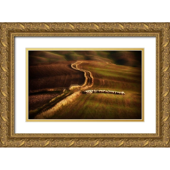 Svoboda Mqep, Peter 18x13 Gold Ornate Wood Framed with Double Matting Museum Art Print Titled - Crossing The Fields