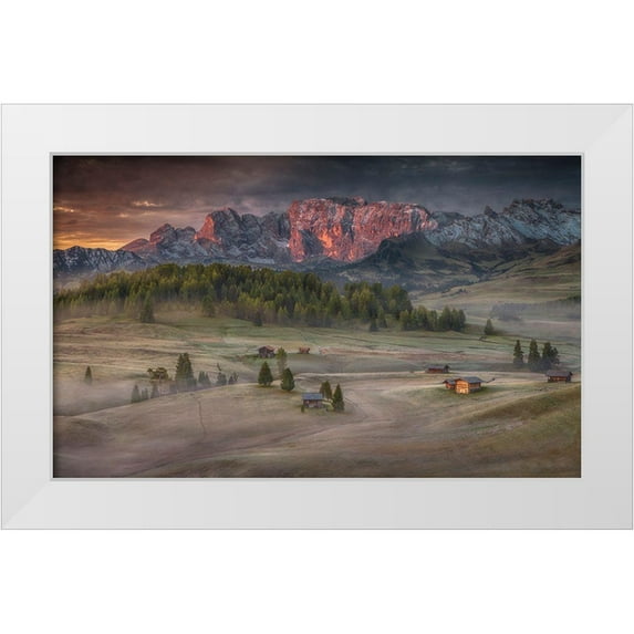 Svoboda Mqep, Peter 32x21 White Modern Wood Framed Museum Art Print Titled - Burning Mountains Over The Frozen Valley
