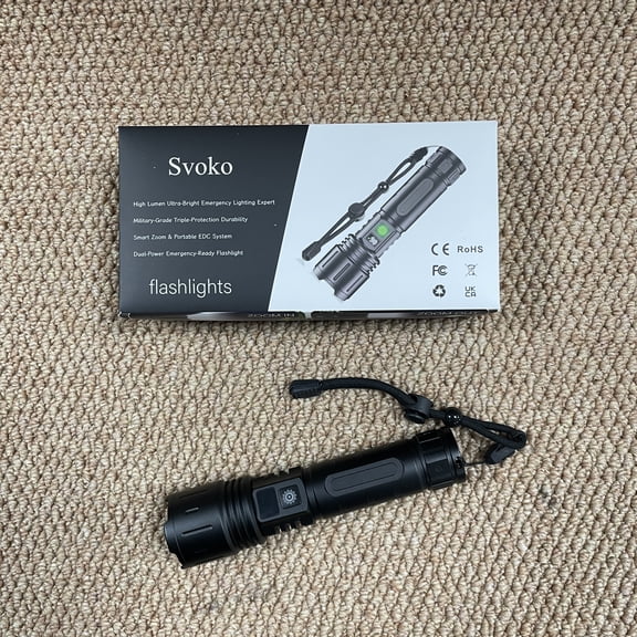 Svoko Flashlights 2000 High Lumens Rechargeable - 1500 Meters Long Beam Super Bright LED Flash Light with Power Display & IPX5 Waterproof for Camping, 20H Runtime,5 Modes-Black