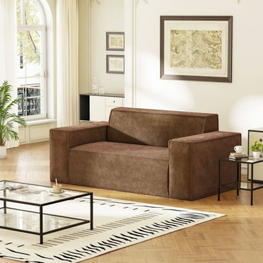 Traumliebe Sofa-in-a-Box Memory Foam 2 Seater Adult Living Room Couch with Corduroy Fabric Loveseat Brown
