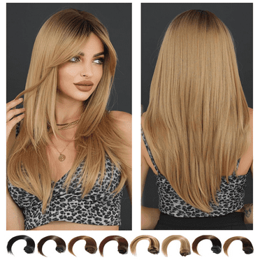 Docreld Svsuaev Long Natural Wig with Bangs,Clip In Hair Extensions,24.8"Hair Pieces for Women,Long Synthetic Hair Extensions for Women,Adjustable head circumferencet,Wigs Extensions for Women Full