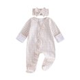 thumbnail image 1 of Svuitmsl Premium Newborn Baby Girl Hospital Going Home Outfit Spring Fall Winter Clothes Plaid Gingham Footed Romper Long Sleeve Ruffled Zipper Footie Jumpsuit with Headband, 1 of 9