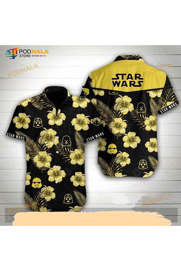 Sw Darth Vader Chewbacca Stormtrooper Heads Silhouette Funny Hawaiian Shirt