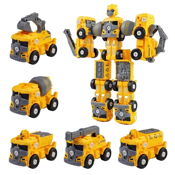 SwFoer 5 in 1 Take Apart Trucks Transform to Robot Construction Vehicles Set Transforming Robots for Kids Educational STEM Toys