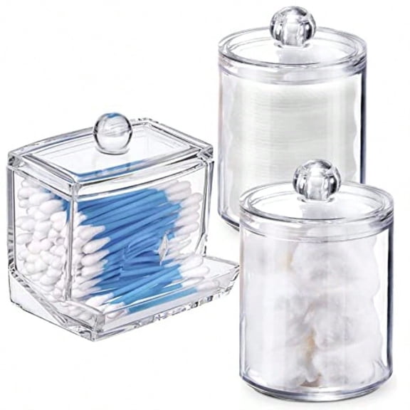Swab Holder Canisters with Lid Bathroom Qtip Dispenser Apothecary Jars Clear Plastic Cotton Ball Pad Container for Cotton Swabs Q-Tips Make Up Pads Cosmetics
