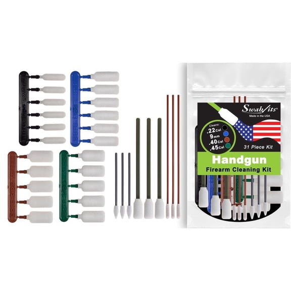 (NEW) Swab-its .22cal/.357cal/.40cal/.45cal Handgun Firearm Cleaning Kit: 87-9902