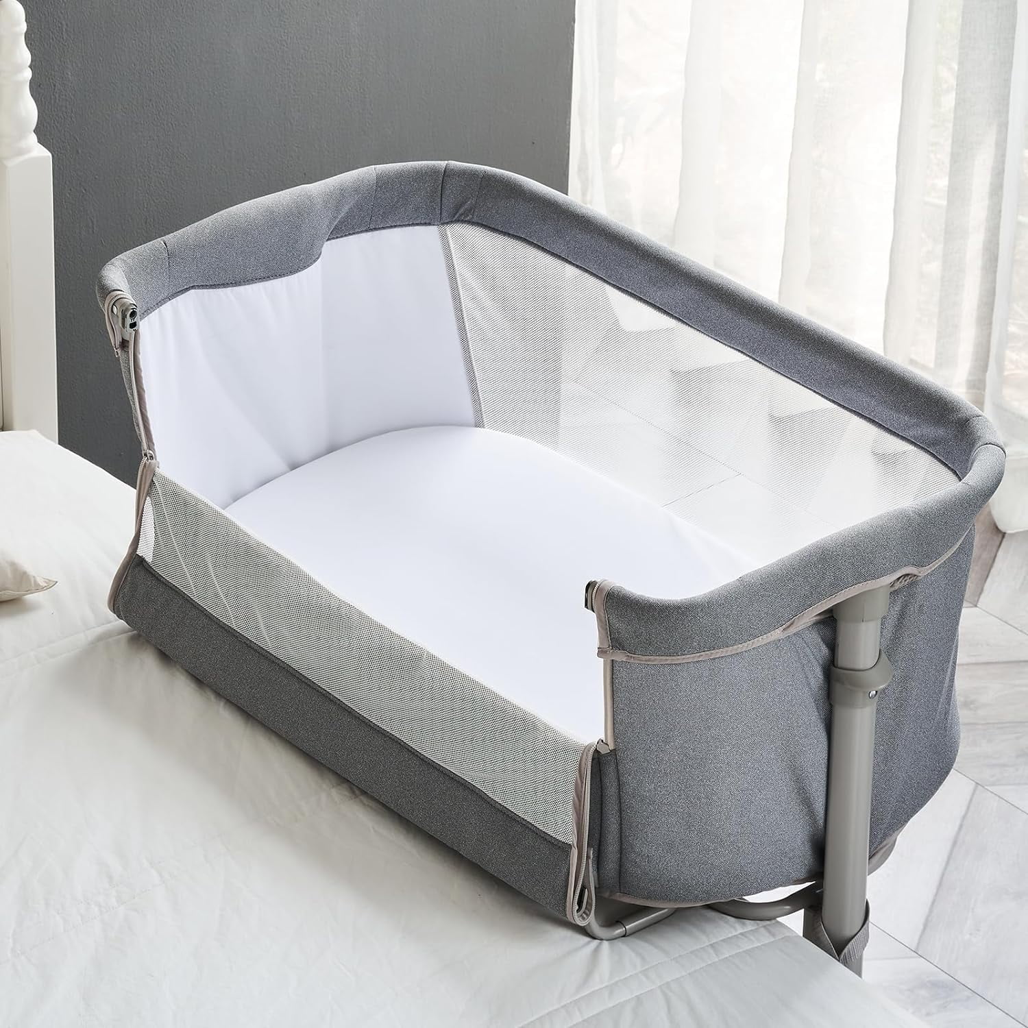 RONBEI Unisex Baby Bedside Sleeper, Adjustable Height