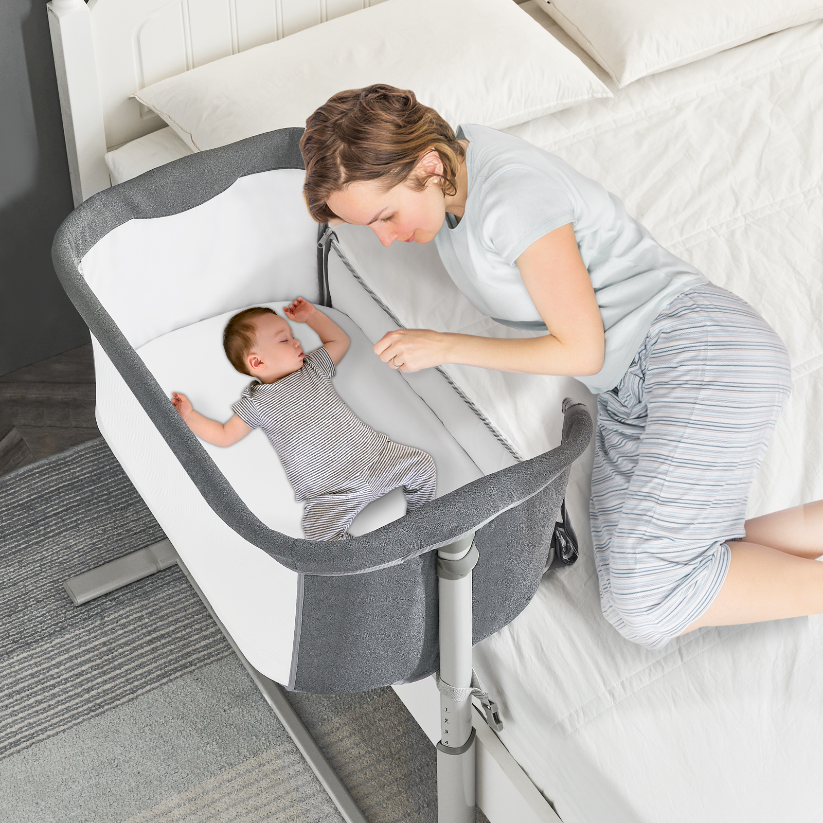 RONBEI Baby Bedside Sleeper, Adjustable Portable Bed for