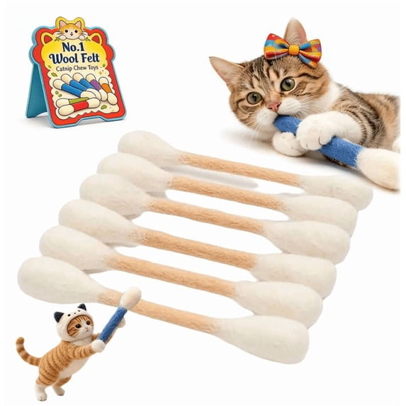 Swabs Cat Toys With Catnip - 6 Pk | Durable For Chew, Cute Cat Toys Interactive Kitty For Boredom, Exercise, & Play | Filled W/Organic Catnip For Anxiety & As Digestive Aid | Gift Idea