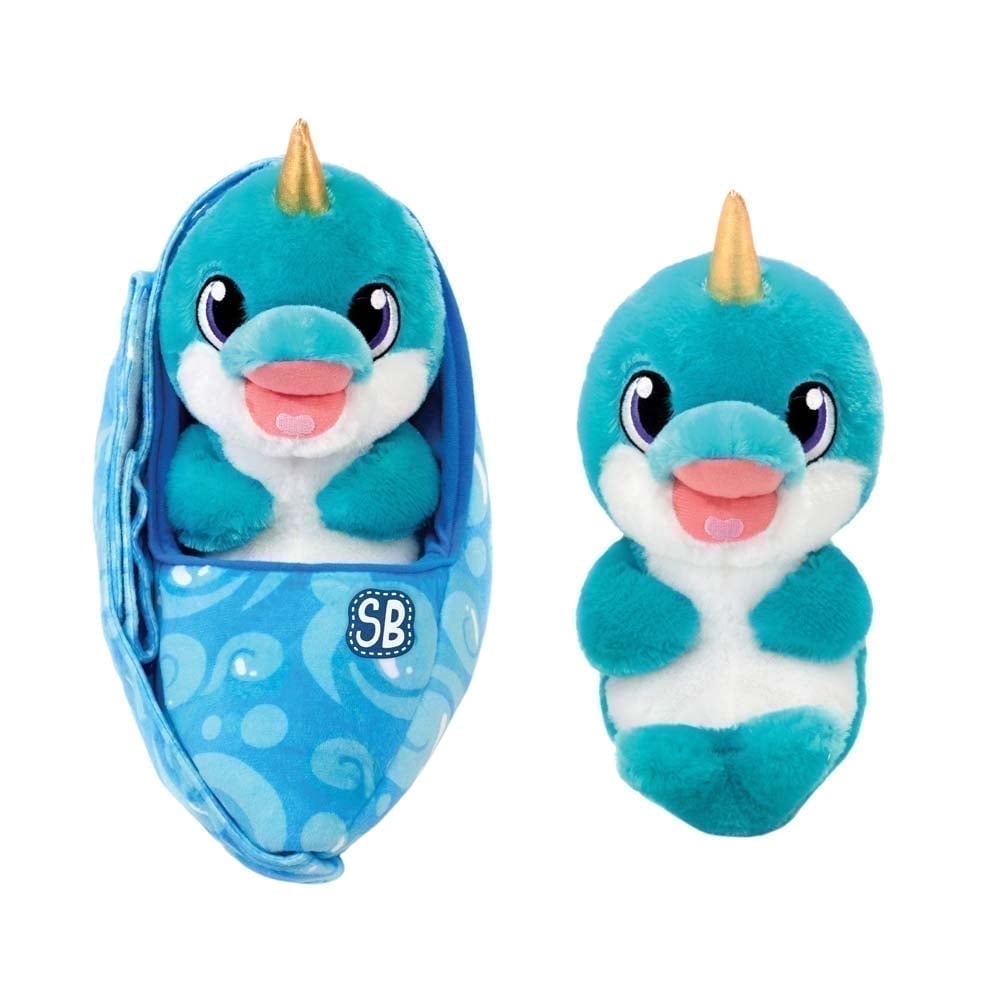 Swaddle Babies 9” Narwhal Plush in Sling – Soft Huggable Ocean Toy, Cute Marine Stuffed Animal for Kids and Gifts
