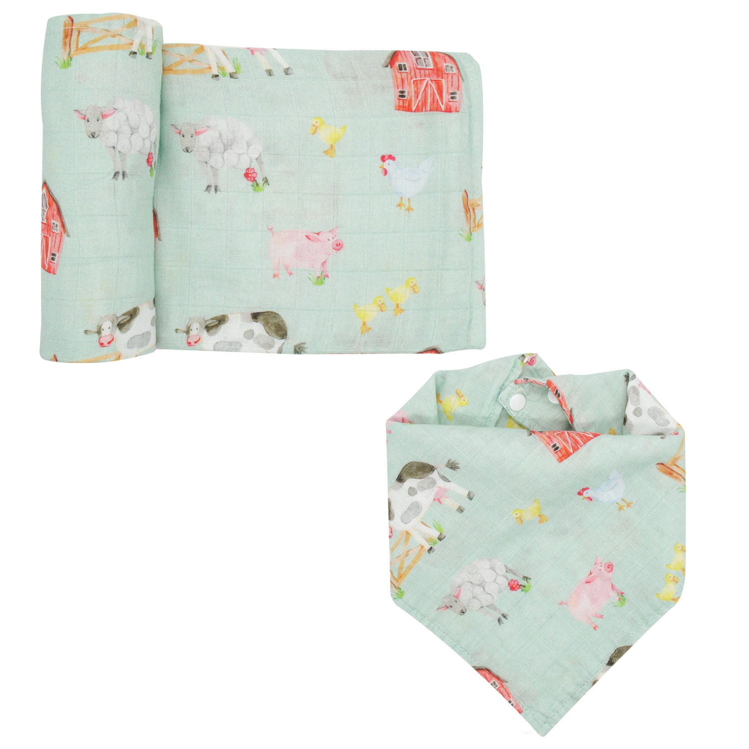 Swaddle & Bandana Bib Set - Farm