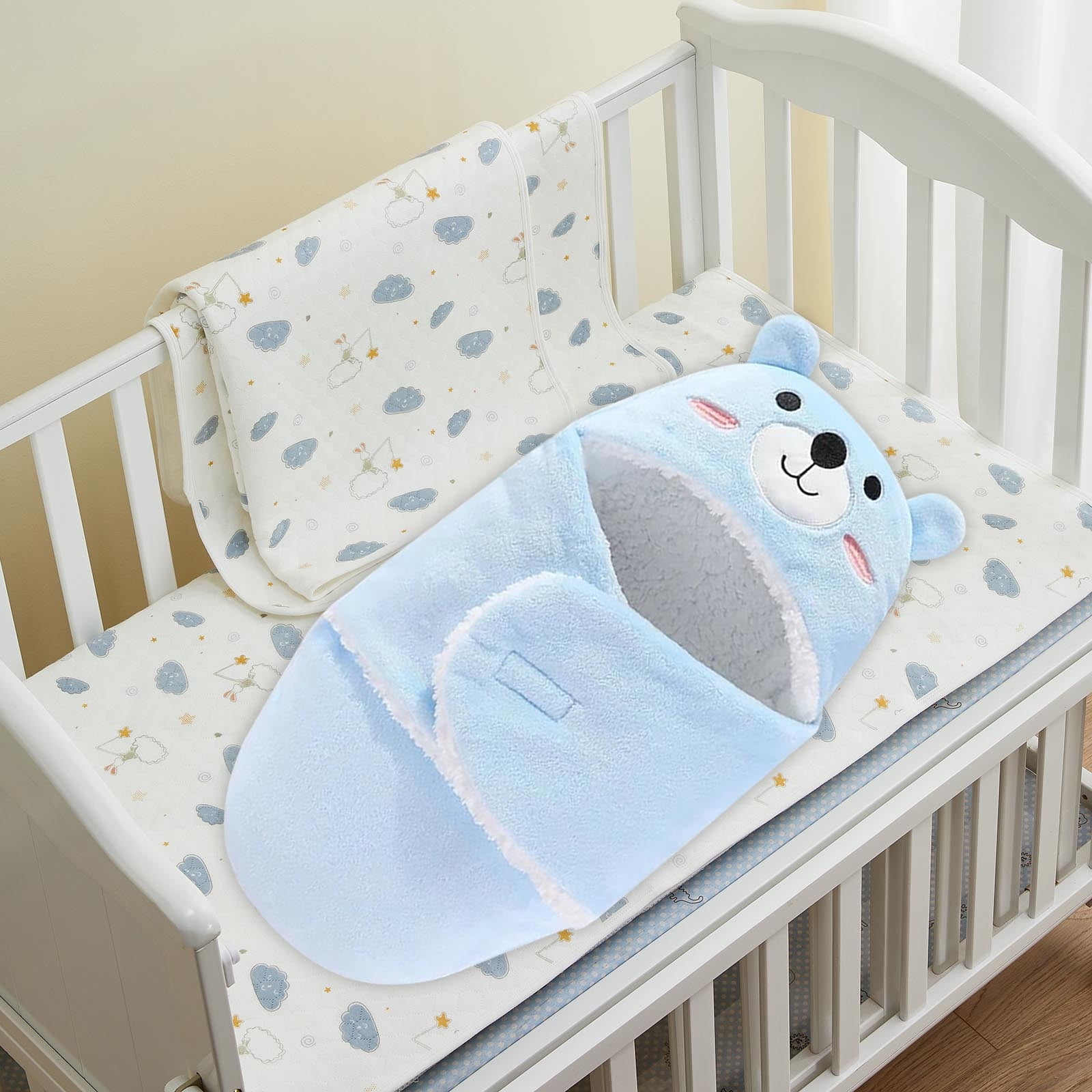 Swaddle Blanket 32.2In Secure Adjustable Wrap Sleep Sack Machine Washable Multi-Purpose Nursing Cover Burp Cloth Changing Mat Play Mat Home Use Holiday Gift Party Present Comfortable Wrap Blanket