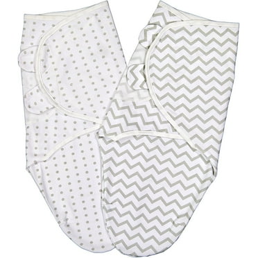 Swaddle Blanket Adjustable Infant Baby Wrap Set 2 Pack (3-6 Months, Grey Chevron & Dots)