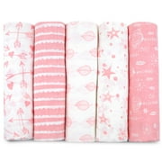 Swaddle Blankets for Newborn, 5 Pack Receiving Blanket, Muslin Blanket Swaddles Wrap for Girls, Baby Essentials, 47x47 Inches Large Size, 100% Cotton - Soft Pink