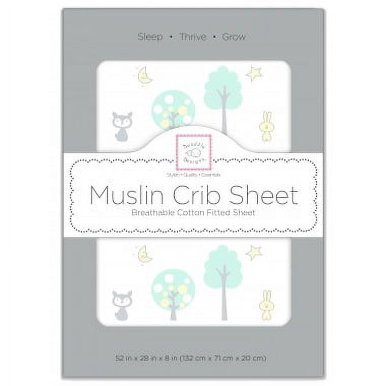 Green Woodland Cotton Muslin Fitted Crib Sheet, 52" x 28"