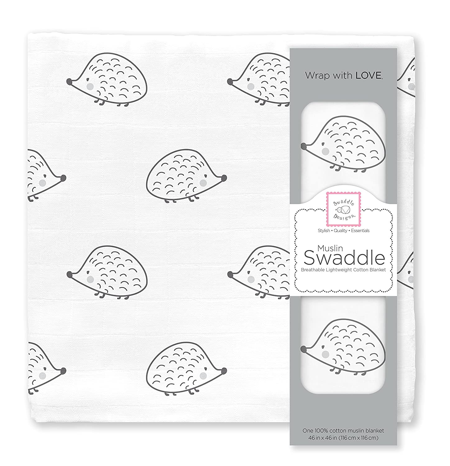 Premium White Cotton Muslin Hedgehog Swaddle Blanket