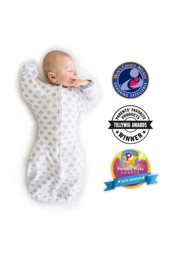 Transitional Swaddle Sack with Arms Up Half-Length Sleeves and Mitten Cuffs, Better Sleep for Baby Boy & Baby Girl, Tiny Hedgehog, Soft Black, Small, 0-3 Mo, 6-14 lbs