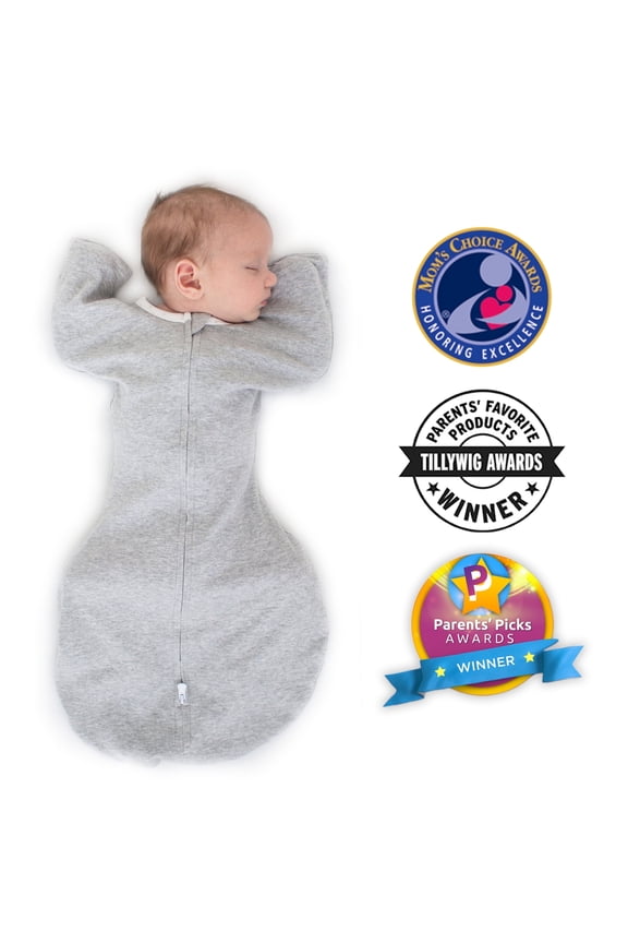 Transitional Swaddle Sack with Arms Up Half-Length Sleeves and Mitten Cuffs, Better Sleep for Baby Boy & Baby Girl, Heathered Gray, Medium, 3-6 Mo, 14-21 lbs