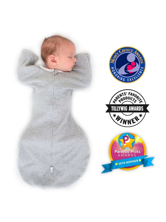 Transitional Swaddle Sack with Arms Up Half-Length Sleeves and Mitten Cuffs, Better Sleep for Baby Boy & Baby Girl, Heathered Gray, Small, 0-3 Mo, 6-14 lbs