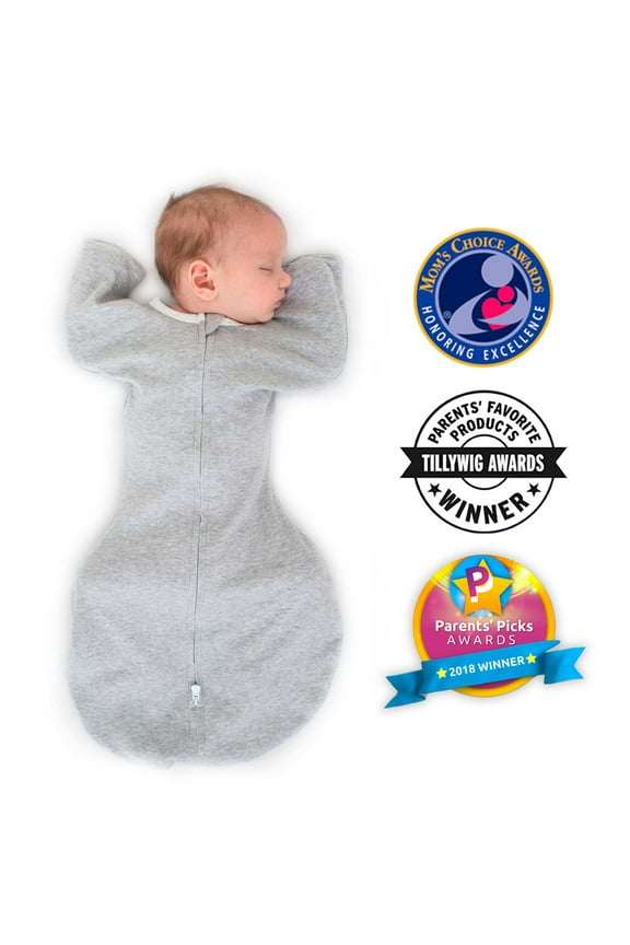 Transitional Swaddle Sack with Arms Up Half-Length Sleeves and Mitten Cuffs, Better Sleep for Baby Boy & Baby Girl, Heathered Gray, Small, 0-3 Mo, 6-14 lbs