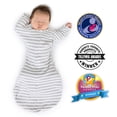thumbnail image 1 of SwaddleDesigns Transitional Swaddle Sack with Arms Up Half-Length Sleeves and Mitten Cuffs, Better Sleep for Baby Boy & Baby Girl, Heathered Gray Stripes, Small, 0-3 Mo, 6-14 lbs, 1 of 9