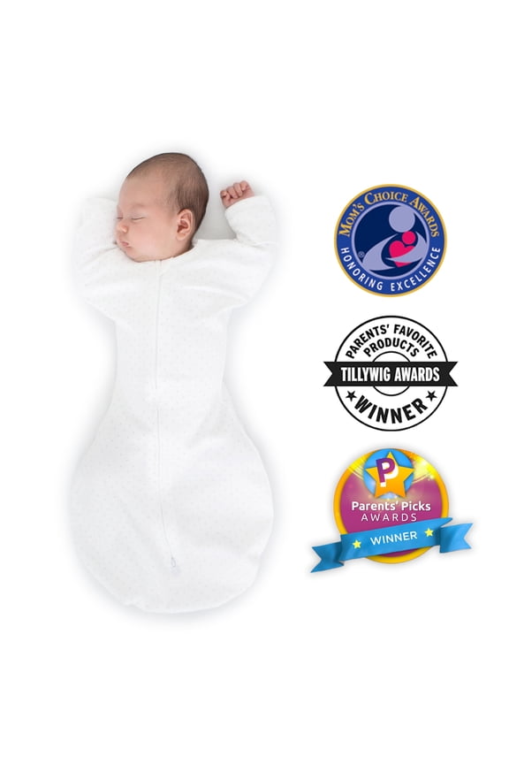 Transitional Swaddle Sack with Arms Up Half-Length Sleeves and Mitten Cuffs, Better Sleep for Baby Boy & Baby Girl, Sterling Classic Polka Dots, Small, 0-3 Months, 6-14 lbs