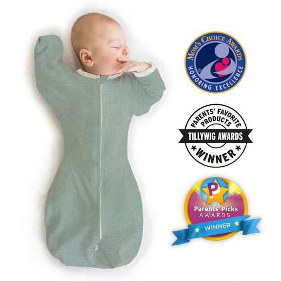 SwaddleDesigns Transitional Swaddle Sack, Arms Up Swaddle with Half-Length Sleeves & Mitten Cuffs, Easy Transition Swaddle Sleep Sack, Large, 6-9 Months, 21-24 lb, Heathered Jadeite