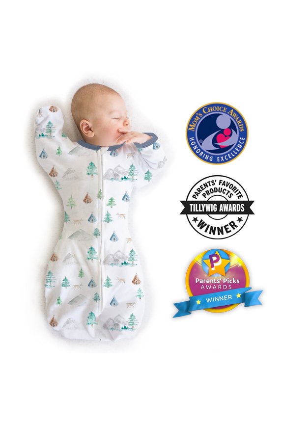 Transitional Swaddle Sack, Arms Up Swaddle with Half-Length Sleeves & Mitten Cuffs, Easy Transition Swaddle Sleep Sack, Large, 6-9 Months, 21-24 lb, Watercolor Mountains and Trees