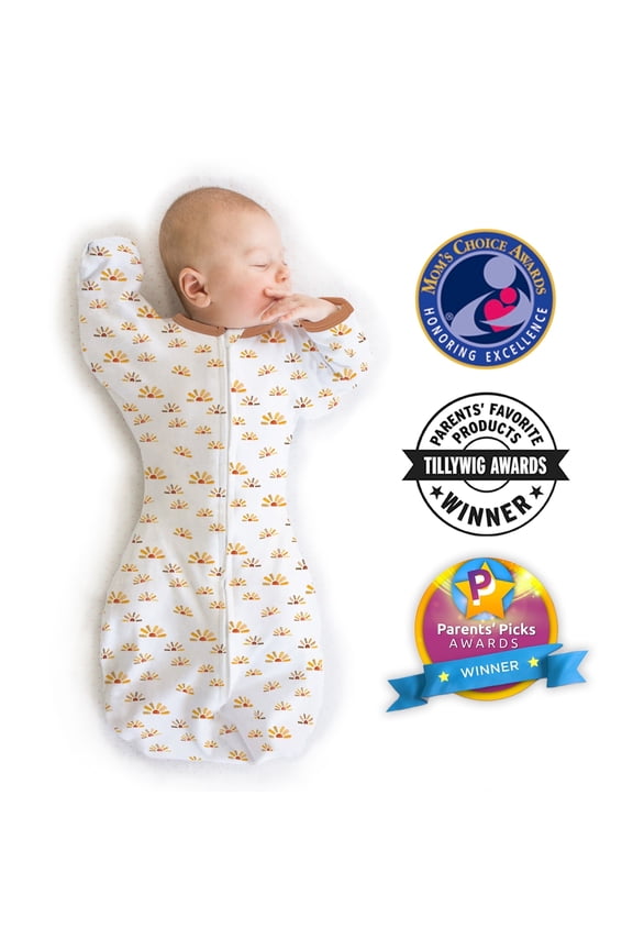 Transitional Swaddle Sack, Arms Up Swaddle with Half-Length Sleeves & Mitten Cuffs, Easy Transition Swaddle Sleep Sack, Large, 6-9 Months, 21-24 lb, Watercolor Sunny Days