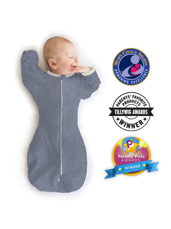 Transitional Swaddle Sack, Arms Up Swaddle with Half-Length Sleeves & Mitten Cuffs, Easy Transition Swaddle Sleep Sack, Medium, 3-6 Months, 14-21 lb, Heathered Denim