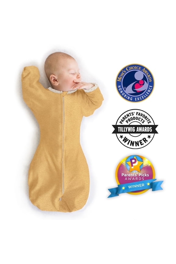 Transitional Swaddle Sack, Arms Up Swaddle with Half-Length Sleeves & Mitten Cuffs, Easy Transition Swaddle Sleep Sack, Medium, 3-6 Months, 14-21 lb, Heathered Gold
