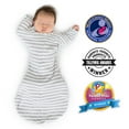 thumbnail image 1 of SwaddleDesigns Transitional Swaddle Sack with Arms Up Half-Length Sleeves and Mitten Cuffs, Better Sleep for Baby Boy & Baby Girl, Heathered Gray Stripes, Large, 6-9 Months, 21-24 lbs, 1 of 9